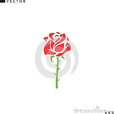 Red rose icon. Isolated flower on white background Vector Illustration